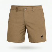 Tan with Black Logo shorts - front