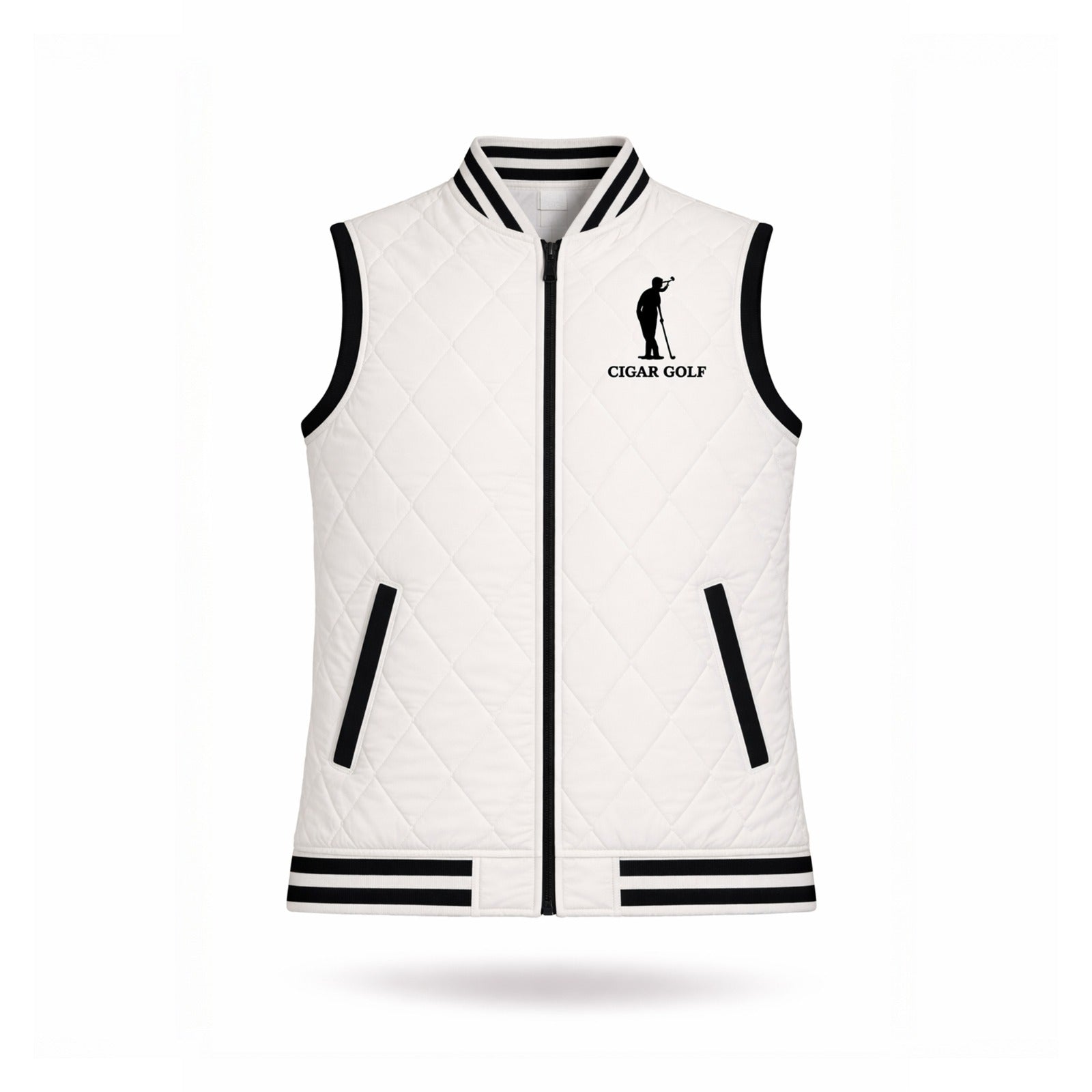 White quilted vest with Black trim