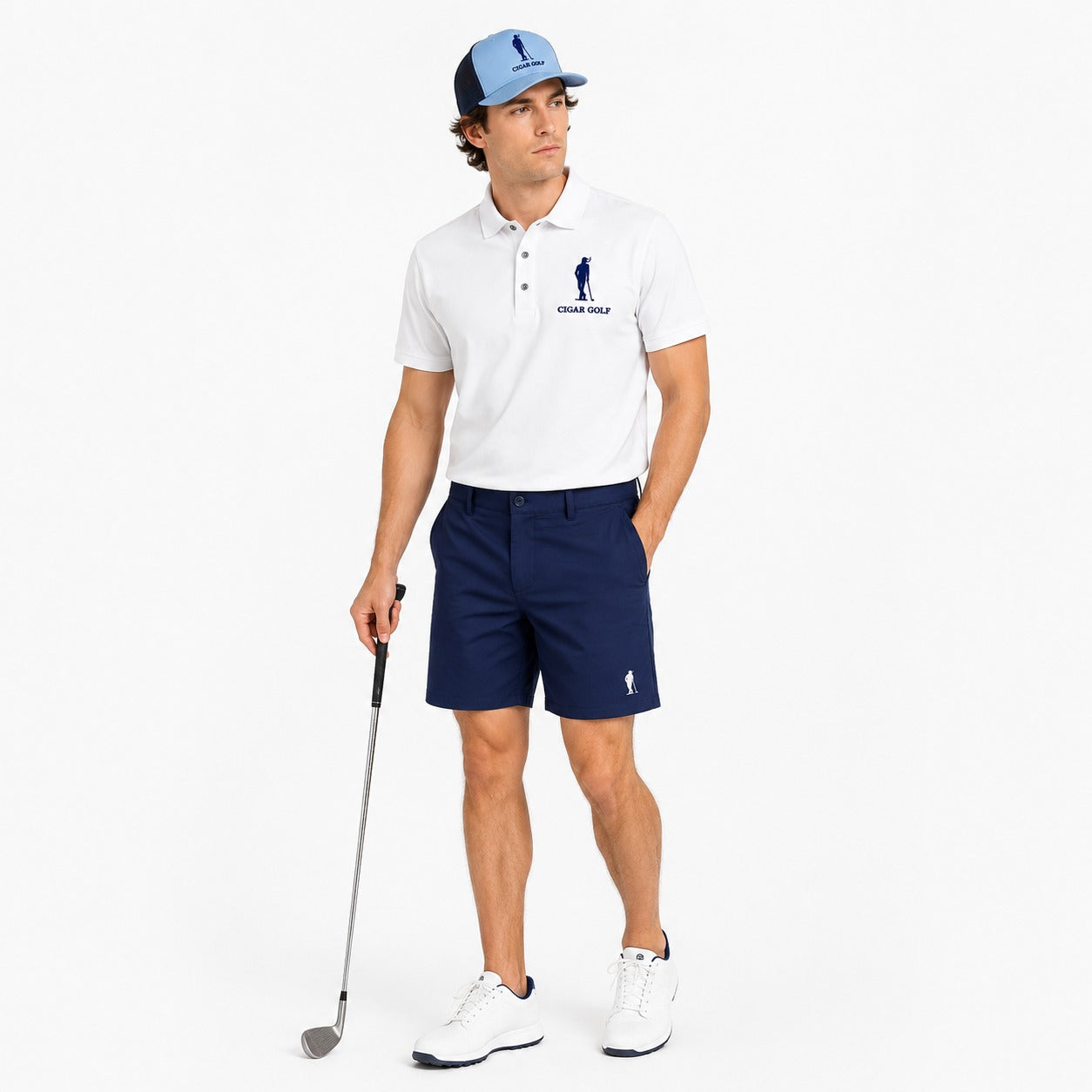 The Club Pique Polo in white with navy Clubhouse Short
